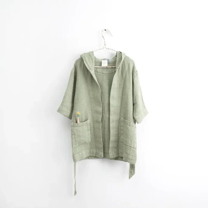 Linen TalesAccappatoio per bambini Sage7-8 anni, in lino, verde chiaro