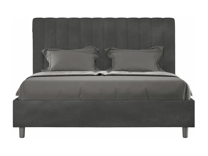 Lit microfibre gris Agueda avec sommier rembourré 160×210