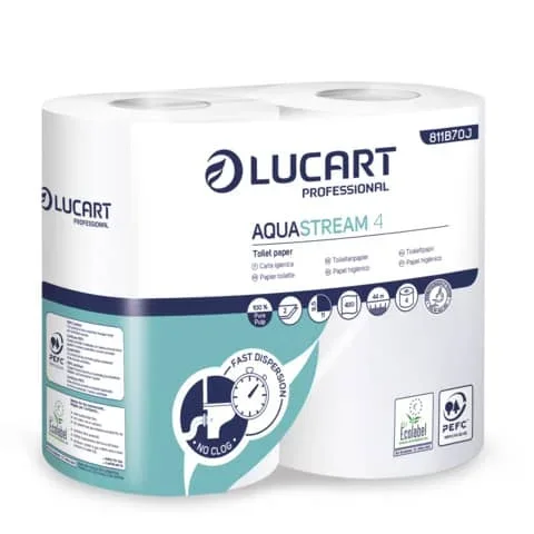 LUCART-PROFESSIONAL – Carta igienica 2 veli aquastream 4 – lucart professional – 400 strappi – cartone di 14 confezioni da 4 rotoli – 811B70J