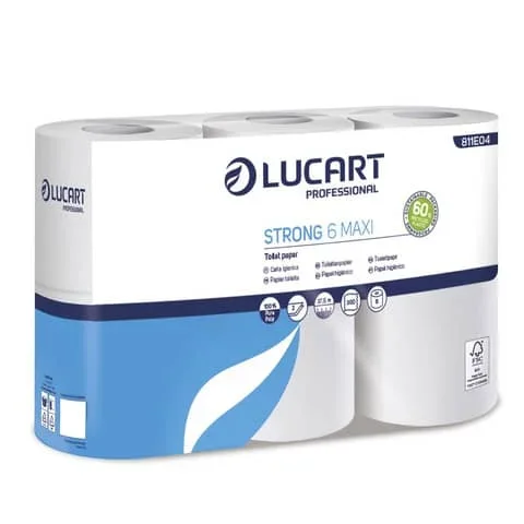 LUCART-PROFESSIONAL – Carta igienica 2 veli in pura cellulosa 300 strappi lucart professional strong maxi conf. 6 rotoli – 811E04 – Confezione risparmio da 2 PZ