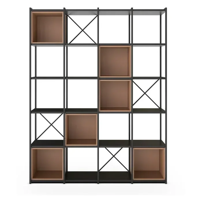 MarckericLibreria AnyaIn MDF, trattamento della superficie melamina, nera/color mattone, larghezza totale 140 cm, altezza totale 179 cm, profondità totale 39 cm