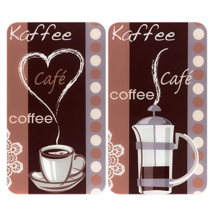 MaximexSet di copri fornelli Coffee Flamour2 pz, in vetro temperato, marroni, con stampe, 30×52 cm