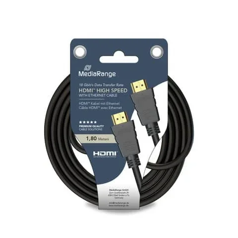 MEDIA-RANGE – Cavo di collegamento media range hdmi ad alta velocità con ethernet contatti dorati 18 gbit/s 1,8mt – MRCS156