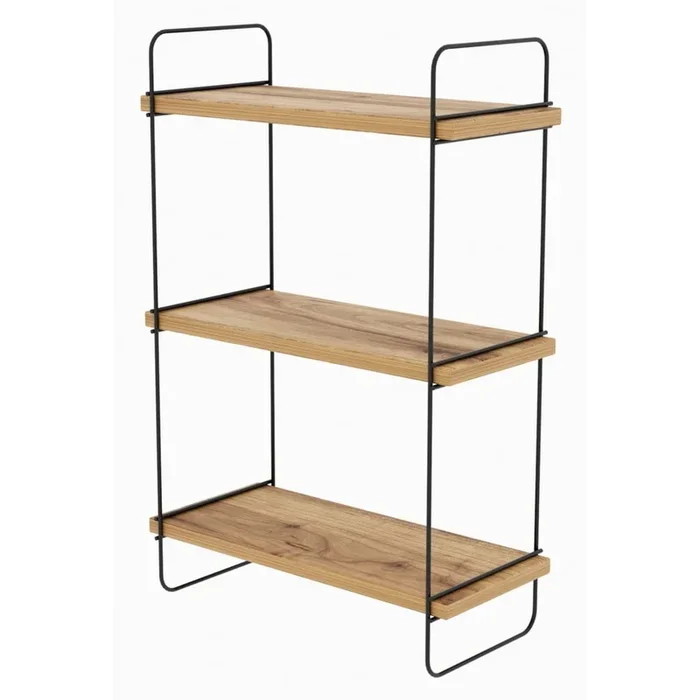 Mensola Pulalis Con ripiani multipli, con effetto rovere, in MDF, trattamento della superficie: melamina, di colore naturale, larghezza totale 40 cm, altezza totale 66 cm, profondità totale 20 cm