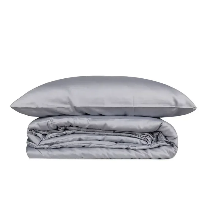 MijolnirSet copripiumino e federa ElegantPer letto matrimoniale/per letto esteso, con chiusura con bottoni, di lusso, in raso di cotone, monocromatico, grigio, 240×220 cm