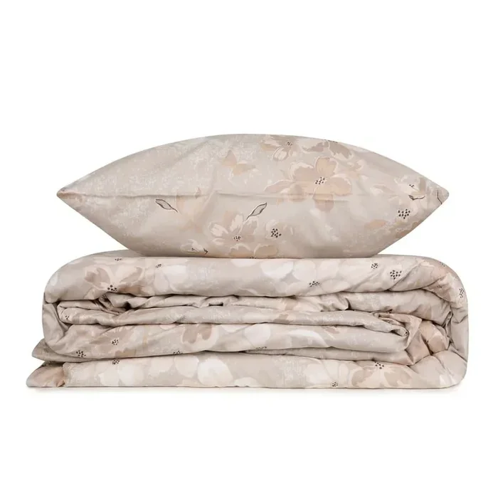 MijolnirSet copripiumino e federa ElenaPer letto matrimoniale/per letto esteso, con lenzuolo incluso, con chiusura con bottoni, di lusso, in cotone renforcé, a fiori, beige, 200×220 cm