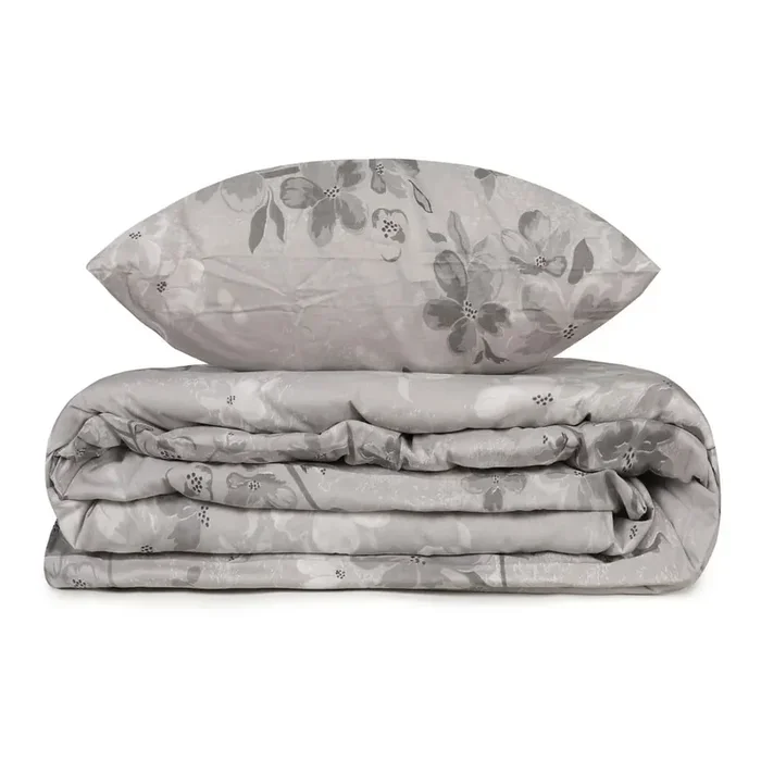 MijolnirSet copripiumino e federa ElenaPer letto singolo, con chiusura con bottoni, in cotone renforcé, a fiori, grigio, 140×200 cm