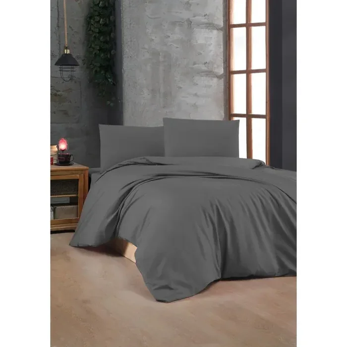MijolnirSet copripiumino e federaPer letto singolo, con chiusura con bottoni, di lusso, in cotone renforcé, monocromatico, color antracite, 140×200 cm