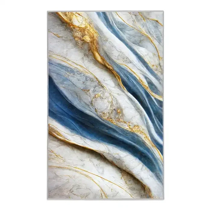 Mila HomeTappeto Golden SpillLavabile, sintetico, a pelo piatto, blu, 80×150 cm