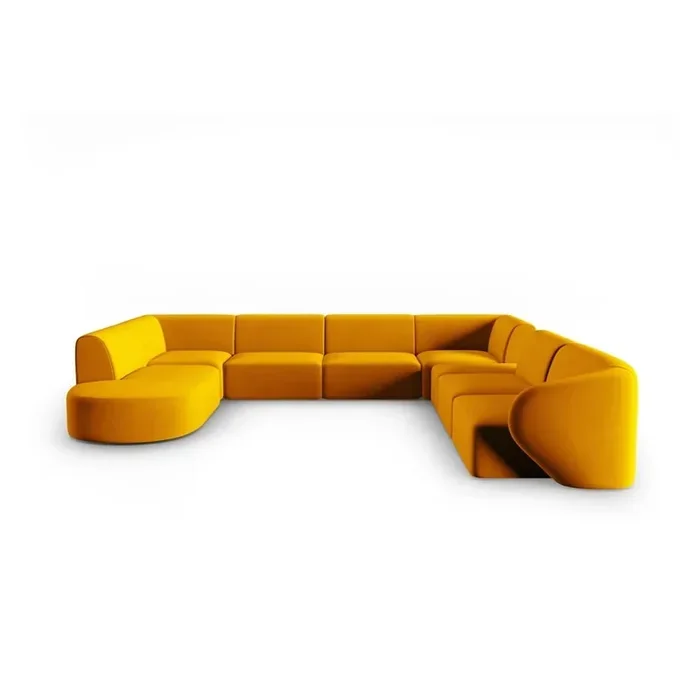 Milo CasaDivano angolare PaoloCon rivestimento in velluto, con penisola a destra/a U, color senape, a cinque o più posti, larghezza totale 342 cm