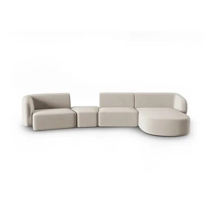 Milo CasaDivano angolare PaoloCon rivestimento in velluto, con penisola a destra/con chaise lounge, beige, a cinque o più posti, larghezza totale 338 cm