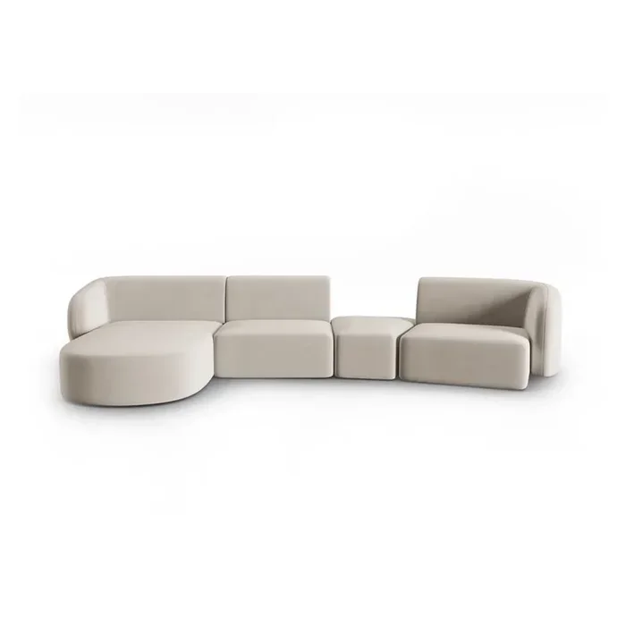 Milo CasaDivano angolare PaoloCon rivestimento in velluto, con penisola a sinistra/con chaise lounge, beige, a cinque o più posti, larghezza totale 338 cm