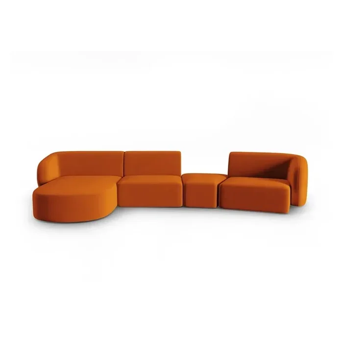 Milo CasaDivano angolare PaoloCon rivestimento in velluto, con penisola a sinistra/con chaise lounge, color terracotta, a cinque o più posti, larghezza totale 338 cm