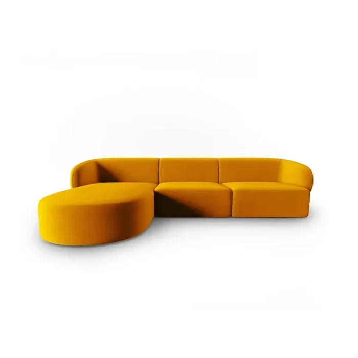 Milo CasaDivano angolare PaoloCon rivestimento in velluto, con penisola a sinistra/con chaise lounge, color senape, a quattro posti, larghezza totale 266 cm