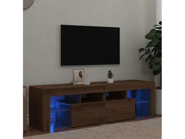 Mobile porta TV con luci a LED in rovere lavorato a mano