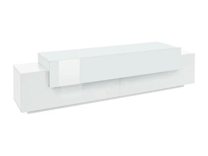 Mobile porta TV Teo, Credenza bassa da soggiorno, Base porta TV, 100% Made in Italy, cm 200x45h52, Bianco lucido