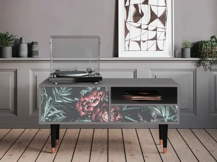 Mobile TV – 115х59х48 cm – T3 – Dark Peonies, Grigio