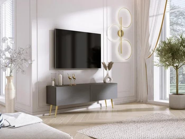 Mobile TV: antracite, gambe dorate, 140 x 52 x 32 cm