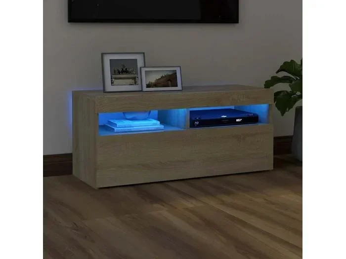 Mobile TV con luci LED Rovere Sonoma 90x35x40 cm