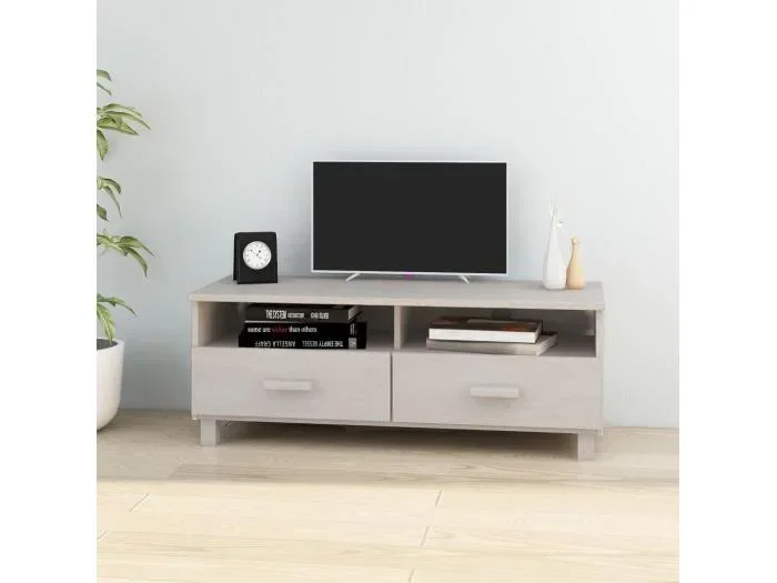 Mobile TV HAMAR Bianco 106x40x40 cm Legno di pino massiccio