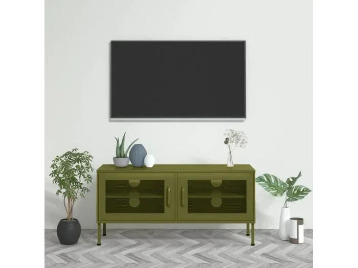 Mobile TV Verde Oliva 105x35x50 cm in Acciaio