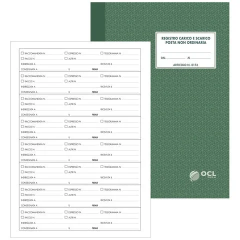 O.C.L. – Registro di carico/scarico posta non ordinaria (per portinai) – 40 fogli – 0176