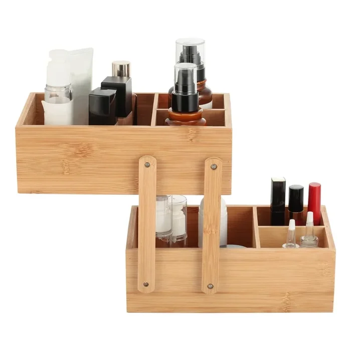 Organizer da bagno Isalys Per cosmetici, in bambù, di colore naturale, 25×17 cm, altezza totale 16 cm