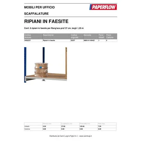 PAPERFLOW – Ripiani scaffalatura rang’eco sf in truciolato 125×37 cm conf. 6 ripiani – K652237