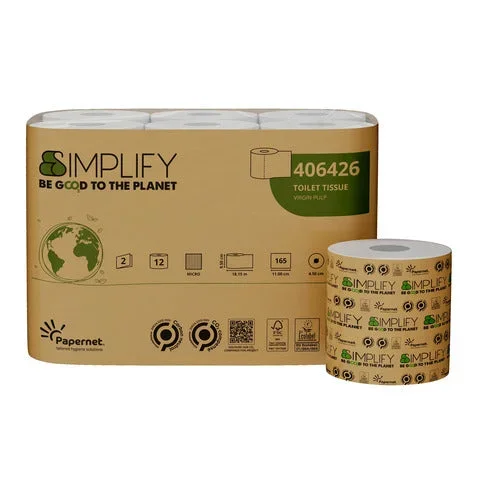 PAPERNET – Carta igienica simplify in pura cellulosa 2 veli conf. 12 pz bianco – 406426