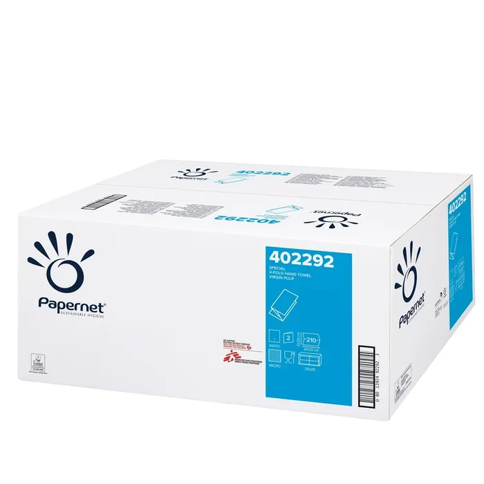PAPERNET – Pacco da 210 asciugamani piegati a v euro v top goffrato a onda – 402292 – Confezione da 15 PZ
