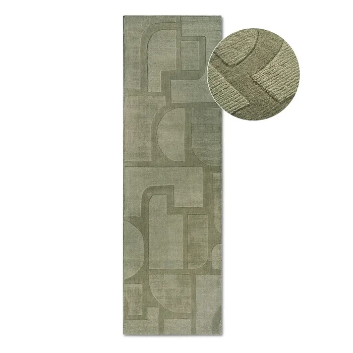 Passatoia Alexis Tessuta a mano, in lana, a pelo basso, verde, 80×250 cm