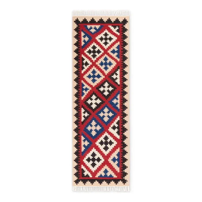 Passatoia Kamal Rami Reversibile/tessuta a mano, in lana, bouclé, a pelo piatto, con orlo a frange, rossa, 60×190 cm