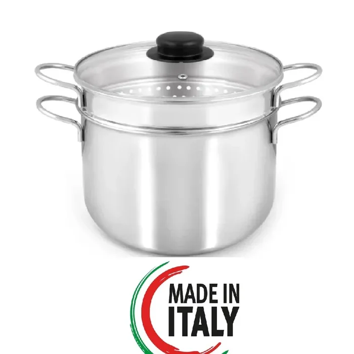 Pentola Cuoci Pasta Acciaio Inox 22cm 6.4 lt Coperchio Temperato Casa Ristorante