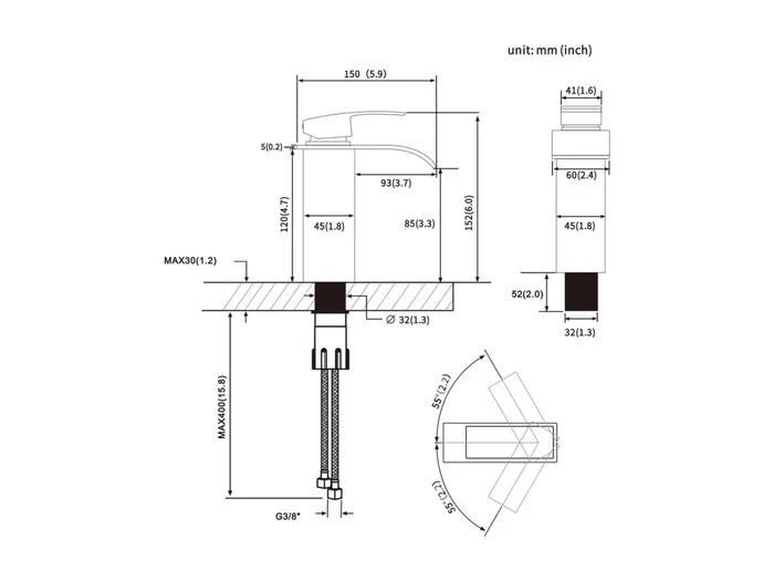 pezzi Cecipa max rubinetto per lavabo a cascata nero, rubinetto per lavabo con maniglia singola, risparmio idrico, ottone nero opaco, modello UE