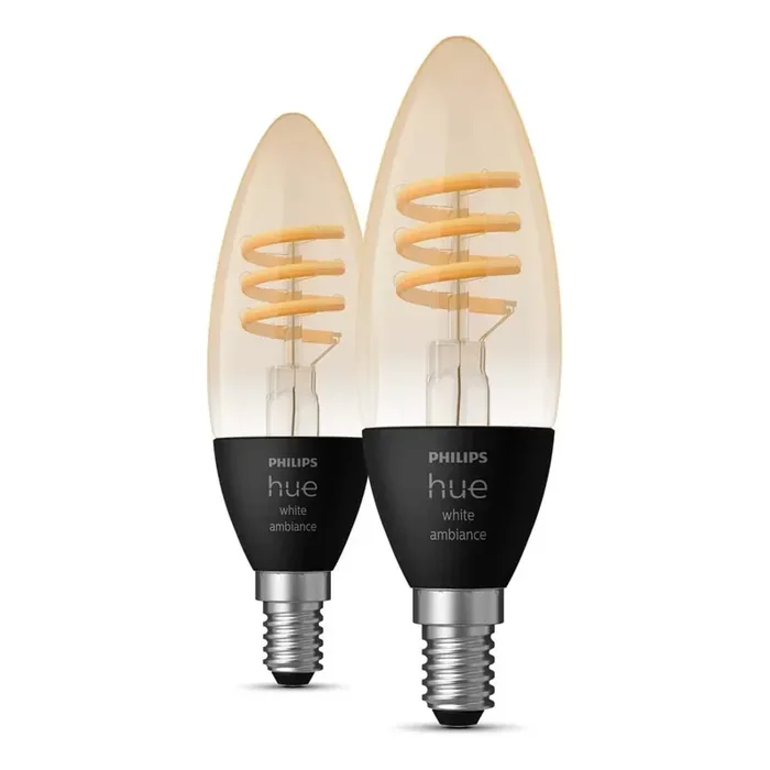 Philips HueLampadine smart in set White ambiance2 pz, iOS/Android, Apple HomeKit, Google Home, Amazon Alexa, con presa E14, con telecomando, con filamenti, 5 W