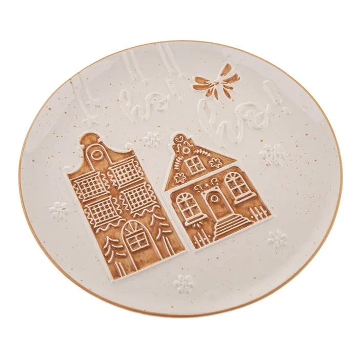 Piatto Christmas cottage Da portata, ø 26 cm, in ceramica, a tema natalizio, bianco/beige