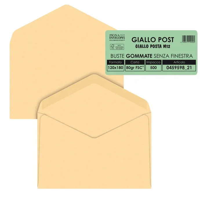 PIGNA-ENVELOPES – 500 buste giallo postale gommata carta riciclata fsc® 120x180mm 80gr pigna envel – 045959821