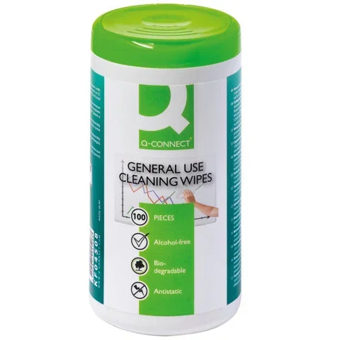 Q-CONNECT – Salviette di pulizia multiuso senza alcool barattolo da 100 – KF04508 – Confezione risparmio da 2 PZ