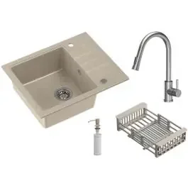 Quadron Comfort 116 lavello con rubinetto e accessori beige/acciaio HCQP6250BEZK_3673500BS
