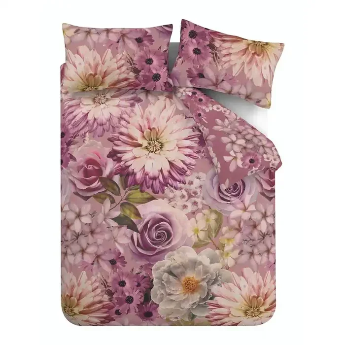 RHSSet copripiumino e federa Rosemoor FloralPer letto matrimoniale, con chiusura con bottoni, reversibile, a fiori, rosa, 200×200 cm