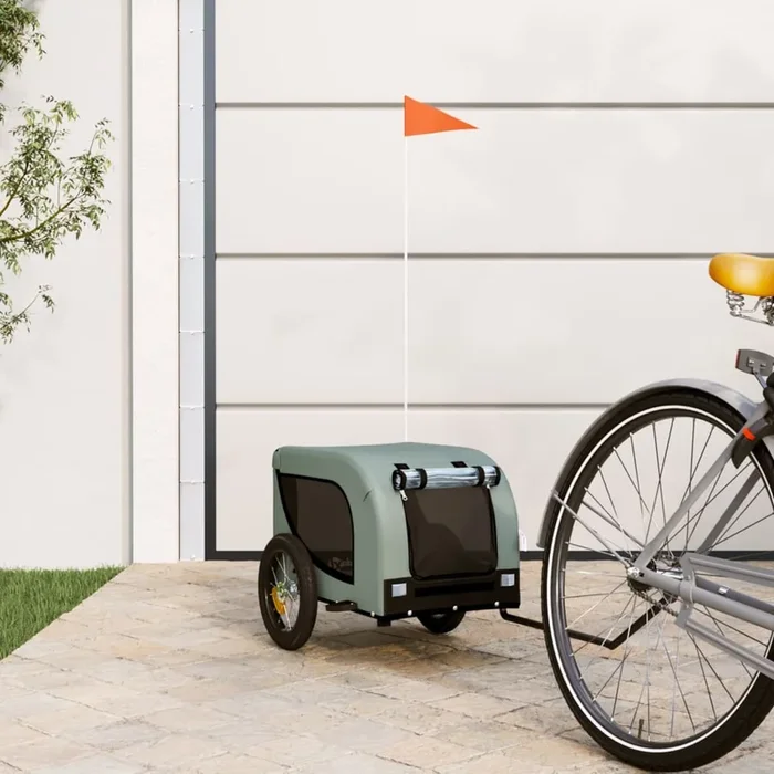 Rimorchio da Bici per Cani Gatti Grigio e Nero Tessuto Oxford e Ferro PVC