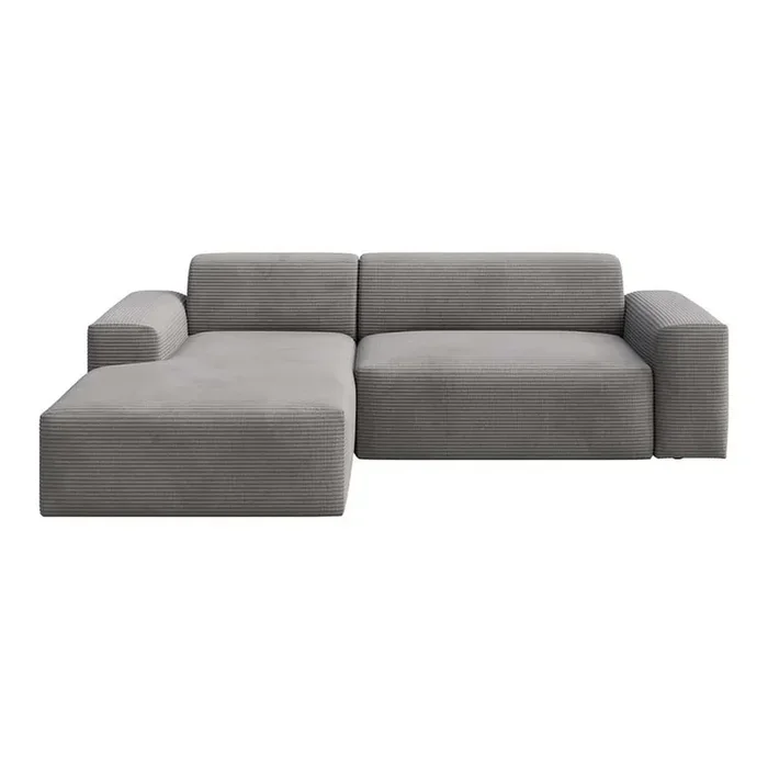 RodierDivano angolare VilletCon rivestimento in velluto a coste, con penisola a sinistra/con chaise lounge, grigio, a tre posti, larghezza totale 250 cm
