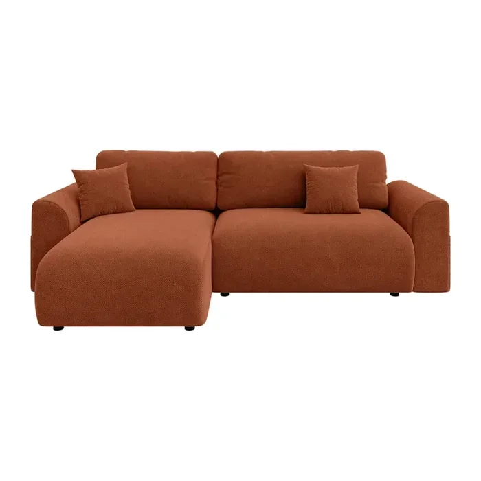 RopezDivano angolare LorineCon rivestimento in ciniglia, allungabile/con contenitore, con penisola a destra/con penisola a sinistra/con composizione variabile/con chaise lounge, color mattone, a tre posti, larghezza totale 235 cm