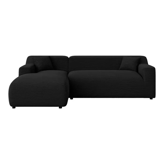 RopezDivano angolare MartinCon rivestimento in velluto a coste, con penisola a sinistra/con chaise lounge, nero, a tre posti, larghezza totale 256 cm