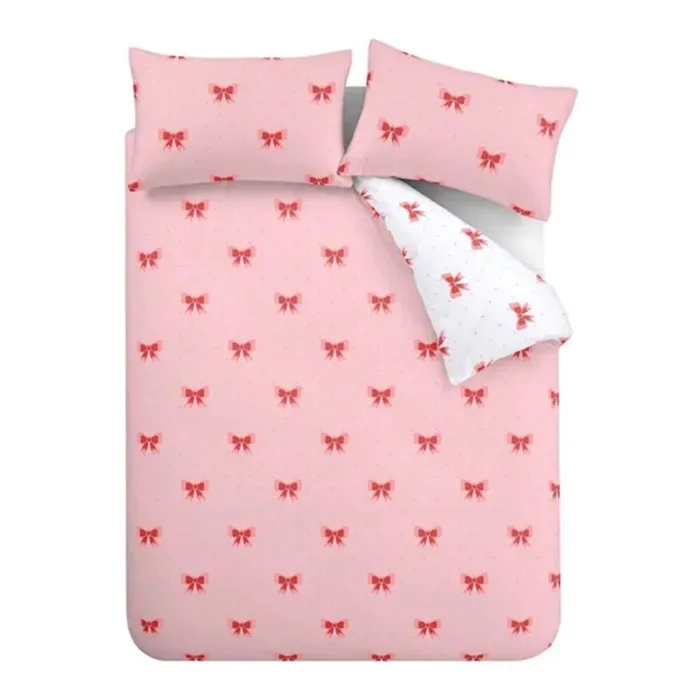 Sassy BSet copripiumino e federa Dotty BowsPer letto singolo, con chiusura con bottoni, reversibile, con stampe, rosa, 135×200 cm