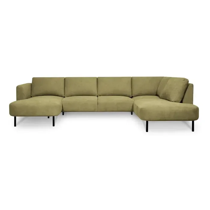 ScandicDivano angolare HeroCon rivestimento in ciniglia, con penisola a destra/a U, color senape, larghezza totale 327 cm