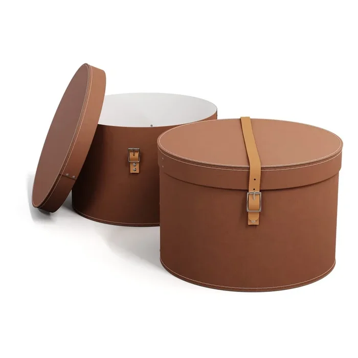 Scatole in set Rut Restore Paper Laminate 2 pz, con coperchio, in cartone, marroni, ø 37,5×25 cm