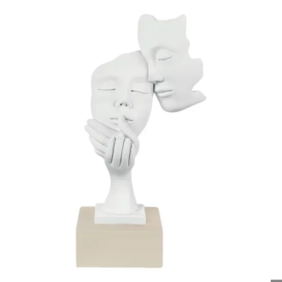 Scultura coppia volti h28 nocciola soprammobile