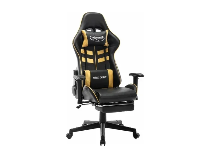 Sedia da Gaming con Poggiapiedi Nera e Oro in Similpelle