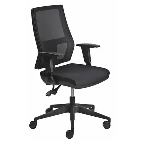 SEDITALY – Poltrona semi-direzionale unica back-system tessuto ignifugo nero – braccioli regolabili – UCG0C4SEGB1R1